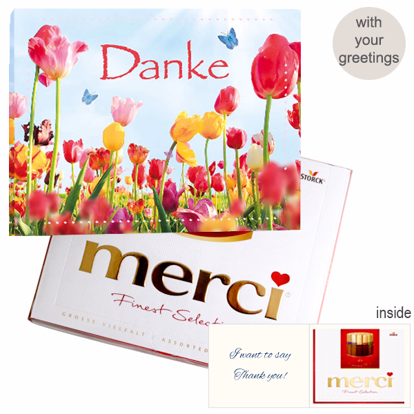 Personal greeting card with Merci: Danke (250 g)