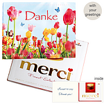 Personal greeting card with Merci: Danke (250g)
