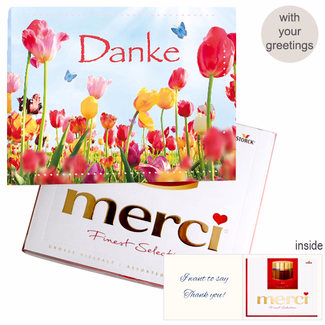 Personal greeting card with Merci: Danke (250 g)