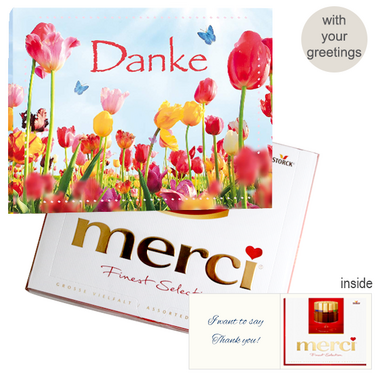 Personal greeting card with Merci: Danke (250g)