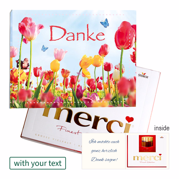 Personal greeting card with Merci: Danke (250 g)