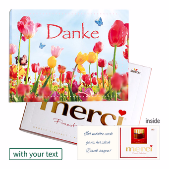 Personal greeting card with Merci: Danke (250 g)