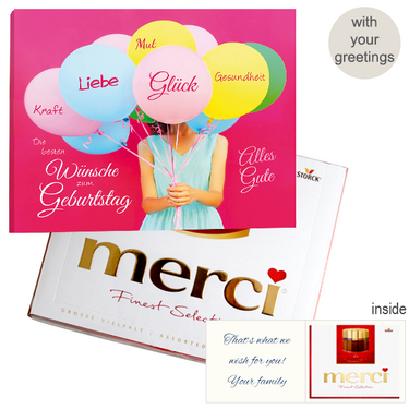 Personal greeting card with Merci: Die besten Wünsche zum Geburtstag (250g)