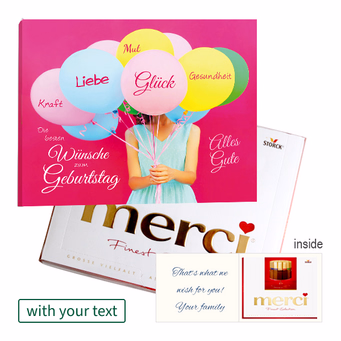 Personal greeting card with Merci: Die besten Wünsche zum Geburtstag (250 g)