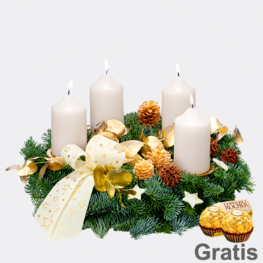 Klassischer cremefarbener Adventskranz (Ø 30 cm) mit 2 Ferrero Rocher