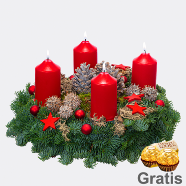 Adventskranz Roter Adventskranz (Ø 25 cm) mit 2 Ferrero Rocher