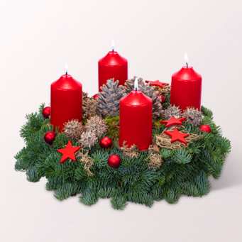 Red Coloured Wreath (Ø 30 cm) with Halloren Balls
