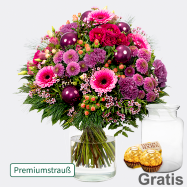 Premiumstrauß Weihnachtszeit mit Premiumvase & 2 Ferrero Rocher