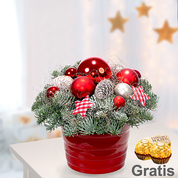 Weihnachts-Arrangement Frohe Weihnachten mit 2 Ferrero Rocher