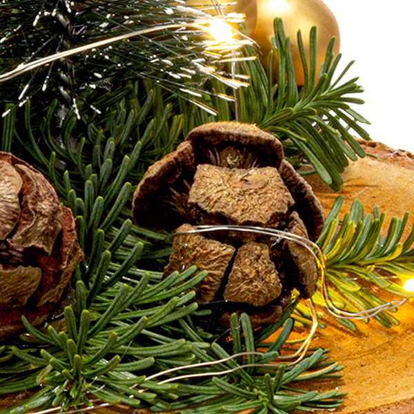 Wintertraum auf Holz mit Lichterkette