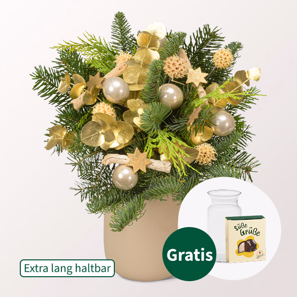 Winterstrauß Sternschnuppe mit Halloren Kugeln & Vase
