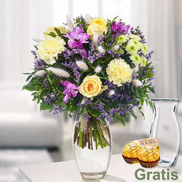 Blumenstrauß Landleben mit Vase & 2 Ferrero Rocher
