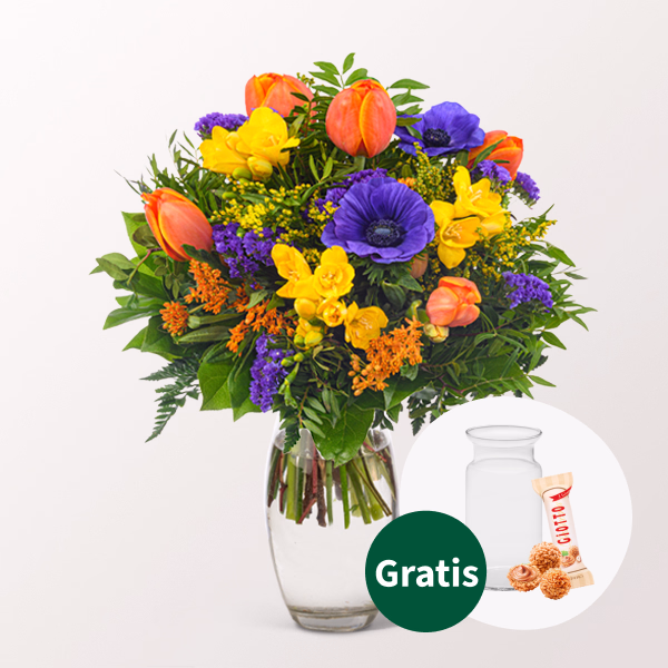 Blumenstrauß Frühlingsbote mit Vase & Ferrero Giotto
