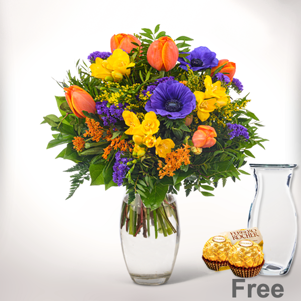 Flower Bouquet Frühlingsbote with Vase & 2 Ferrero Rocher