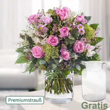 frisch gebunden Premiumstrauß Frühlingsduft mit Premiumvase