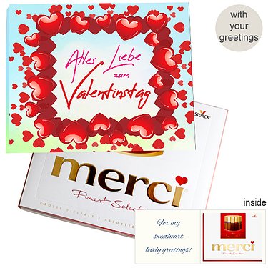 Personal greeting card with Merci: Alles Liebe zum Valentinstag (250g)