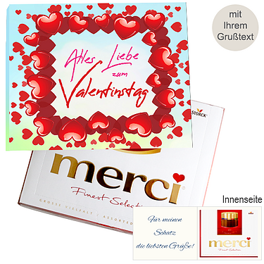 Persönliche Grußkarte mit Merci: Alles Liebe zum Valentinstag (250g)