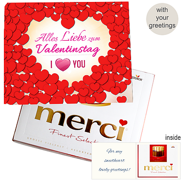 Personal greeting card with Merci: Alles Liebe zum Valentinstag. I <heart> You (250g)