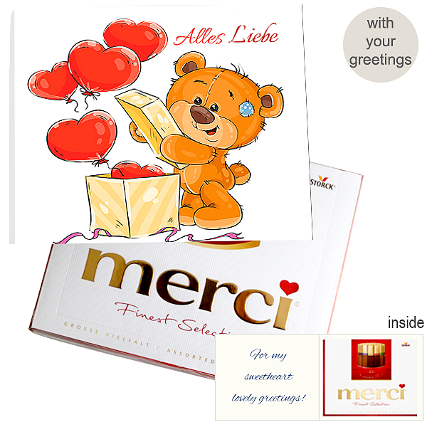 Personal greeting card with Merci: Alles Liebe (250g)