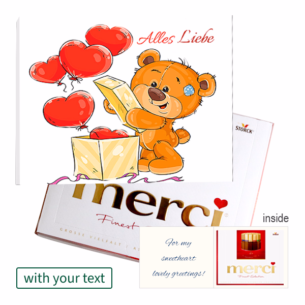 Personal greeting card with Merci: Alles Liebe (250 g)