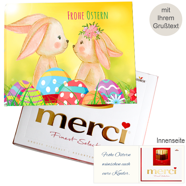Persönliche Grußkarte mit Merci: Frohe Ostern (250g)