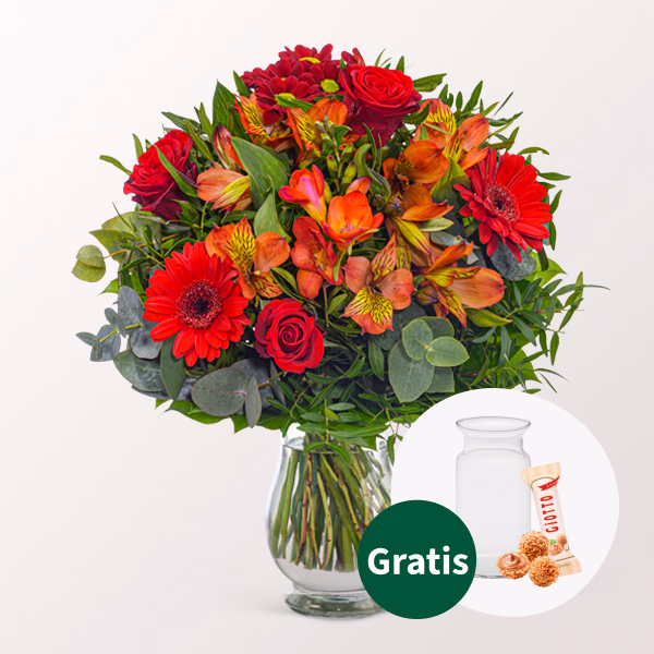 Blumenstrauß Blumensymphonie mit Vase & Ferrero Giotto