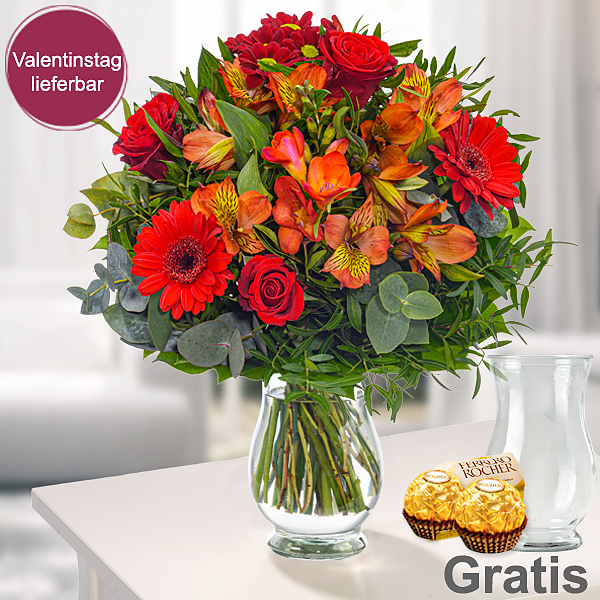 Blumenstrauß Blumensymphonie mit Vase & 2 Ferrero Rocher
