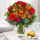 Flower Bouquet Blumensymphonie with vase & 2 Ferrero Rocher