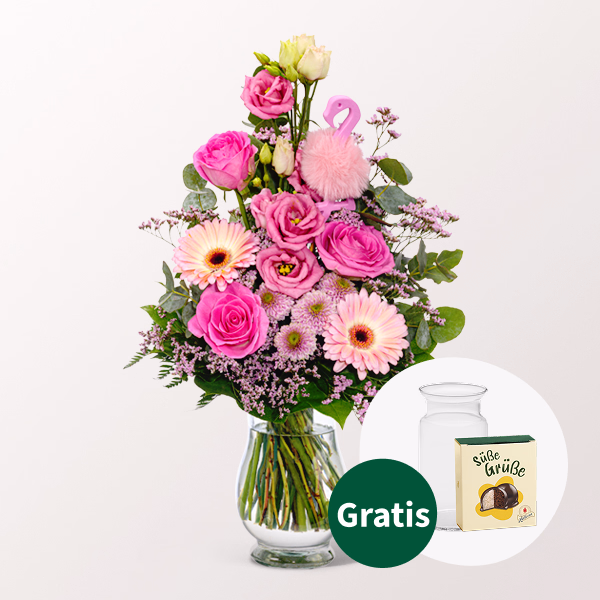 Blumenstrauß Rosa Himmel mit Halloren Kugeln & Vase