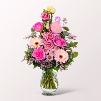Blumenstrauß Rosa Himmel mit Halloren Kugeln & Vase