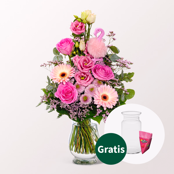 Blumenstrauß Rosa Himmel mit Halloren Kugeln & Vase