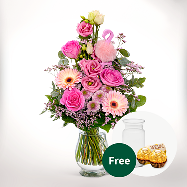 Flower Bouquet Rosa Himmel with vase & 2 Ferrero Rocher