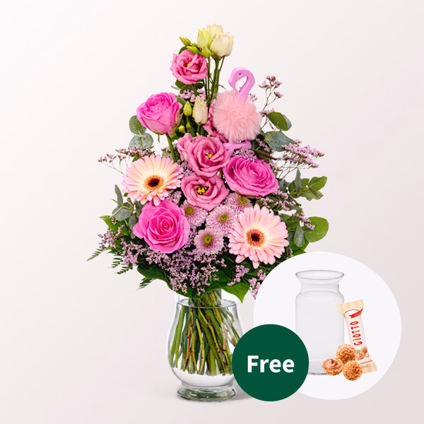 Flower Bouquet Rosa Himmel with vase & Balloon & Ferrero Giotto