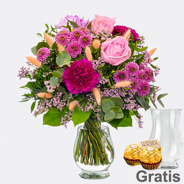 Blumenstrauß Blütenliebe mit Vase & 2 Ferrero Rocher