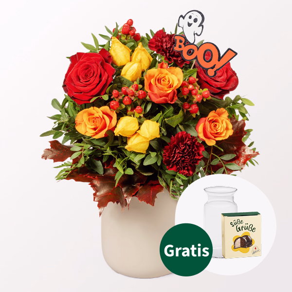 Blumenstrauß Happy Halloween mit Halloren Kugeln & Vase