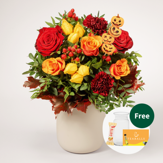 Flower Bouquet Happy Halloween with vase & 3 Ferrero Giotto & Teaballs