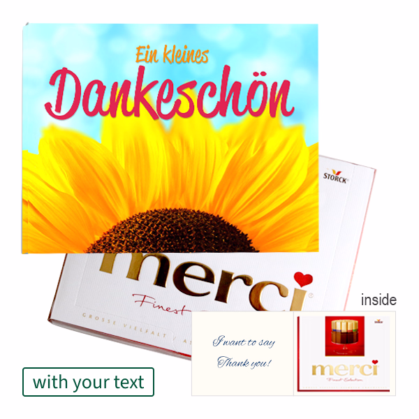 Personal greeting card with Merci: Ein kleines Dankeschön (250 g)