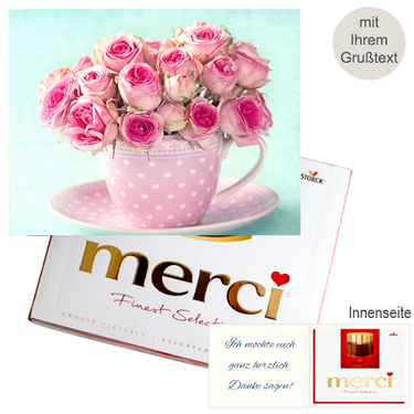 Persönliche Grußkarte mit Merci: Rosen (250g)