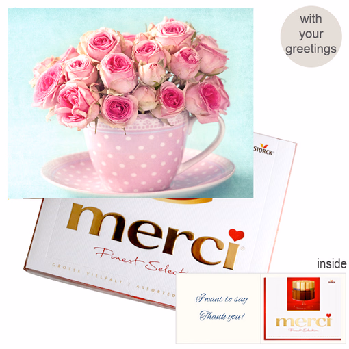 Personal greeting card with Merci: Rosen (250 g)