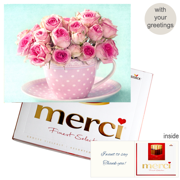 Personal greeting card with Merci: Rosen (250g)