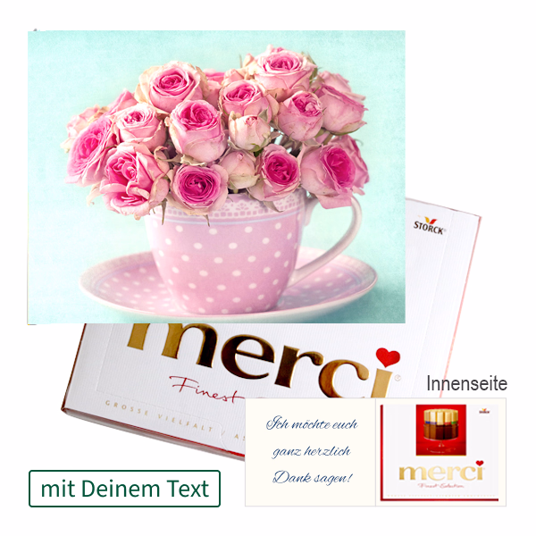 Persönliche Grußkarte mit Merci: Rosen (250 g)