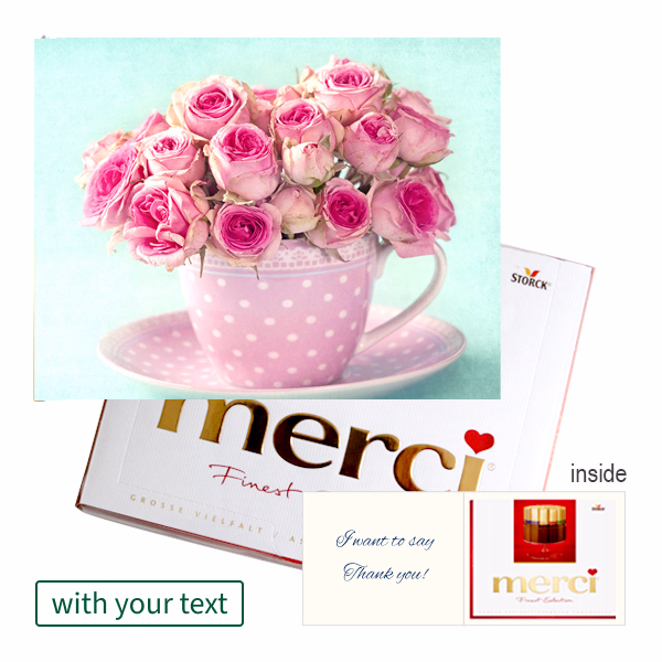 Personal greeting card with Merci: Rosen (250 g)