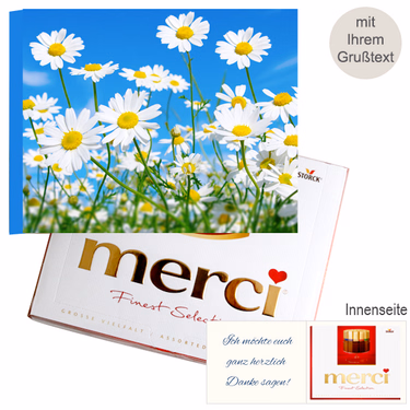 Persönliche Grußkarte mit Merci: Gänseblümchen (250 g)