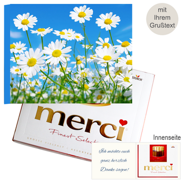 Persönliche Grußkarte mit Merci: Gänseblümchen (250g)