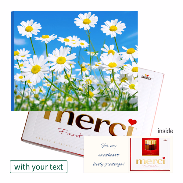 Personal greeting card with Merci: Gänseblümchen (250 g)