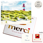 Personal greeting card with Merci: Leuchtturm (250g)