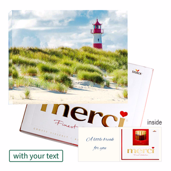 Personal greeting card with Merci: Leuchtturm (250 g)