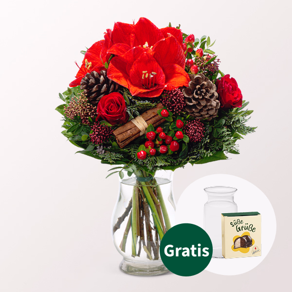 Blumenstrauß Winterlust mit Halloren Kugeln & Vase