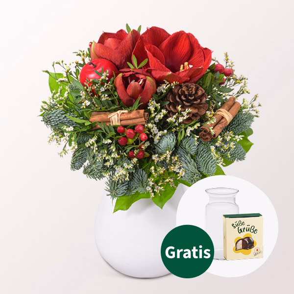 Blumenstrauß Winterstimmung mit Halloren Kugeln & Vase