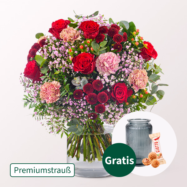 Premiumstrauß Liebesfeuer mit Premiumvase
